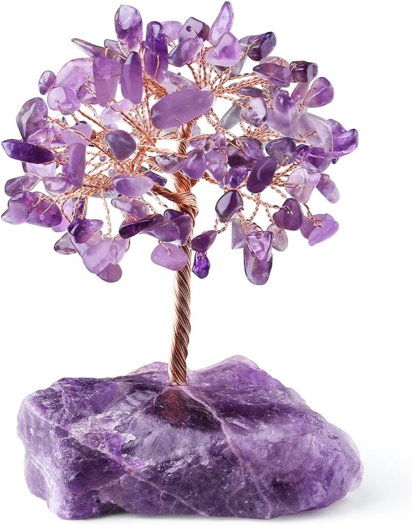 Amethyst Healing Crystal Tree Natural Reiki Crystals Gemstone Stone Base Copper Wire Tree Life Money Trees Feng Shui Reiki Spiritual Energy Tree for Home Office Desk Decor Good Luck
