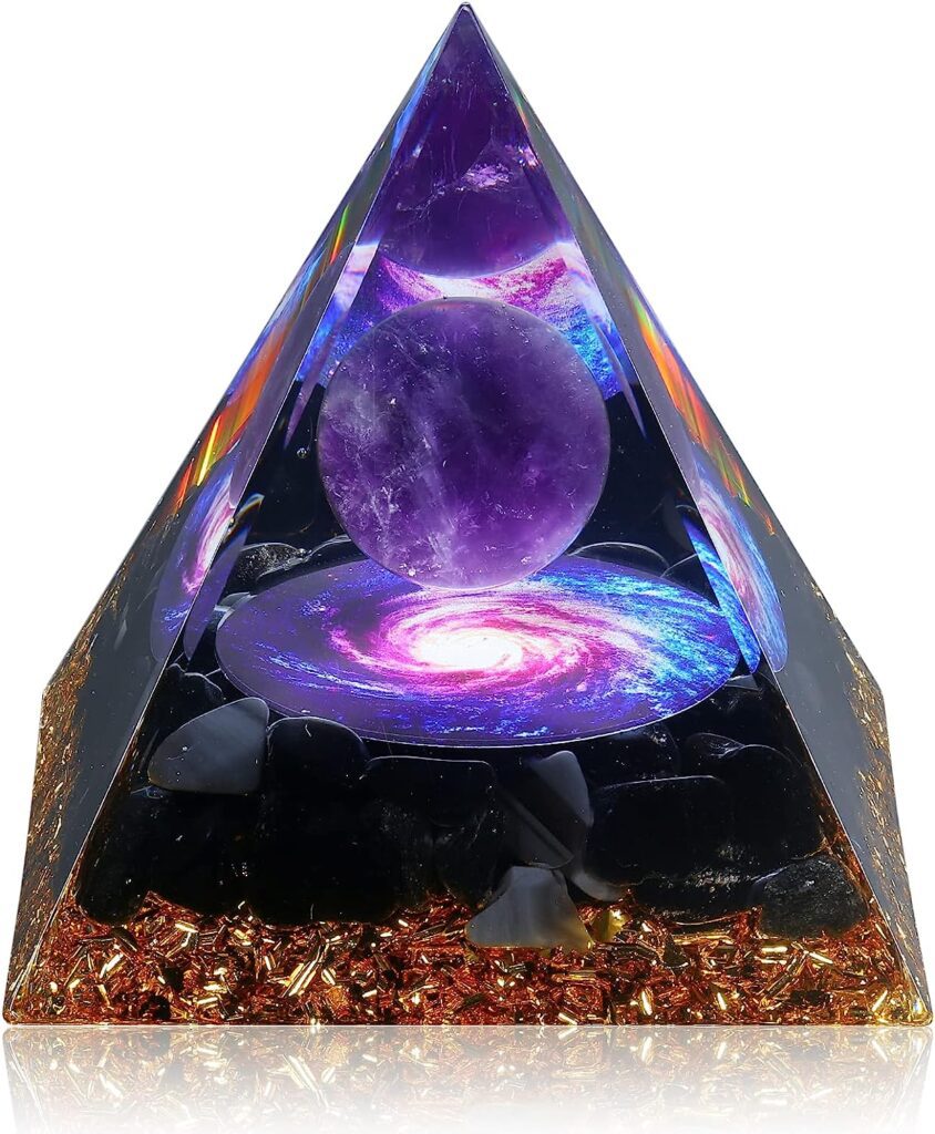 Hopeseed Orgone Pyramid for Positive Energy, Orgonite AmethystObsidian Healing Crystal Pyramids for Reduce Stress Chakra Reiki Healing Meditation Attracts Lucky and Success