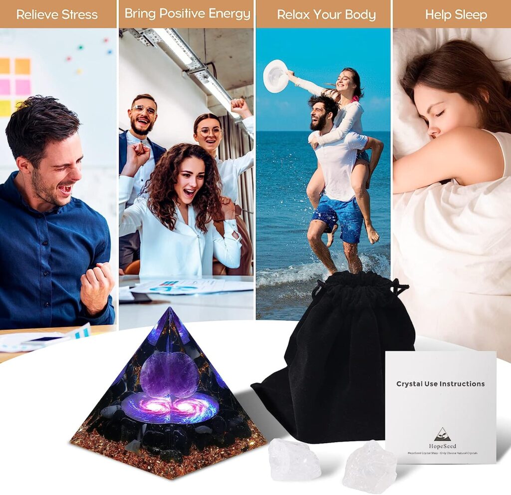 Hopeseed Orgone Pyramid for Positive Energy, Orgonite AmethystObsidian Healing Crystal Pyramids for Reduce Stress Chakra Reiki Healing Meditation Attracts Lucky and Success
