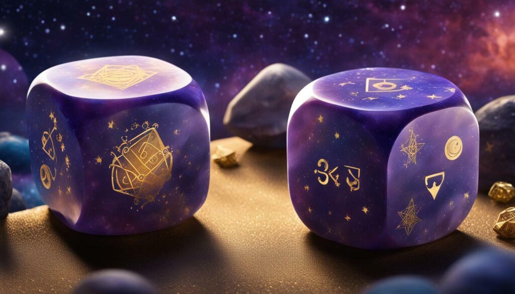 astrology dice and starry sky